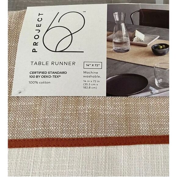 PROJECT 62 Rectangle Table Runner 72" x 14" White Tan 100% Cotton NEW Kitchen - Picture 3 of 4